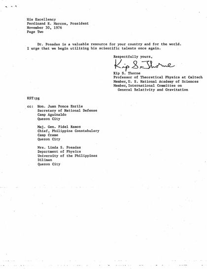 Second page of Thorne's letter to Marcos, signed, with the copy list